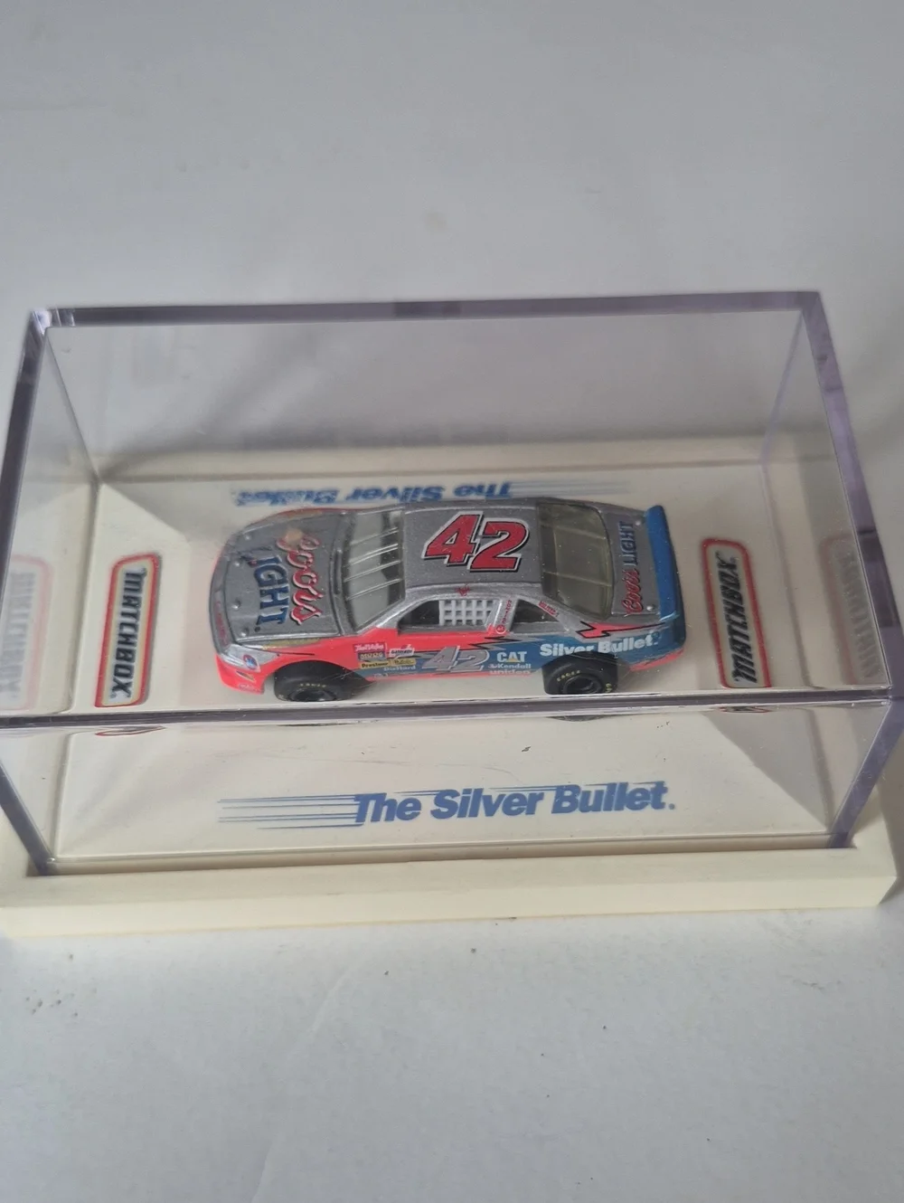 Matchbox Kids Silver Bullet #42 Die-Cast Race Car-Blue & Silver Gently Displayed